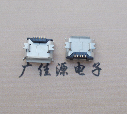 河源Micro USB 5PIN接口,B型垫高0.9mm鱼叉脚贴片雾锡卷边